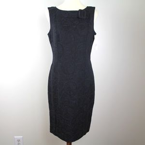 David Meister Black Jacquard Paisley Buckle Neckline Sheath Dress 10